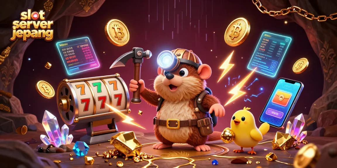 Engage with slot server jepang in this vibrant illustration of treasure hunting moles and glowing crypto coins.