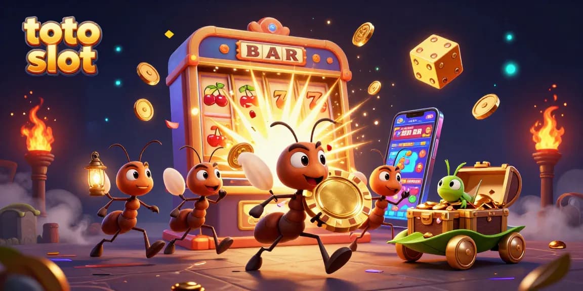 Experience thrilling gameplay in toto slot with animated characters, coins, and vibrant casino elements.