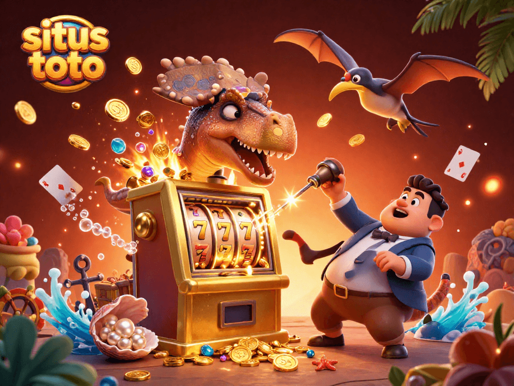 Mengalami kemenangan besar di situs toto dengan jackpot mesin slot dan koin emas yang bertaburan.