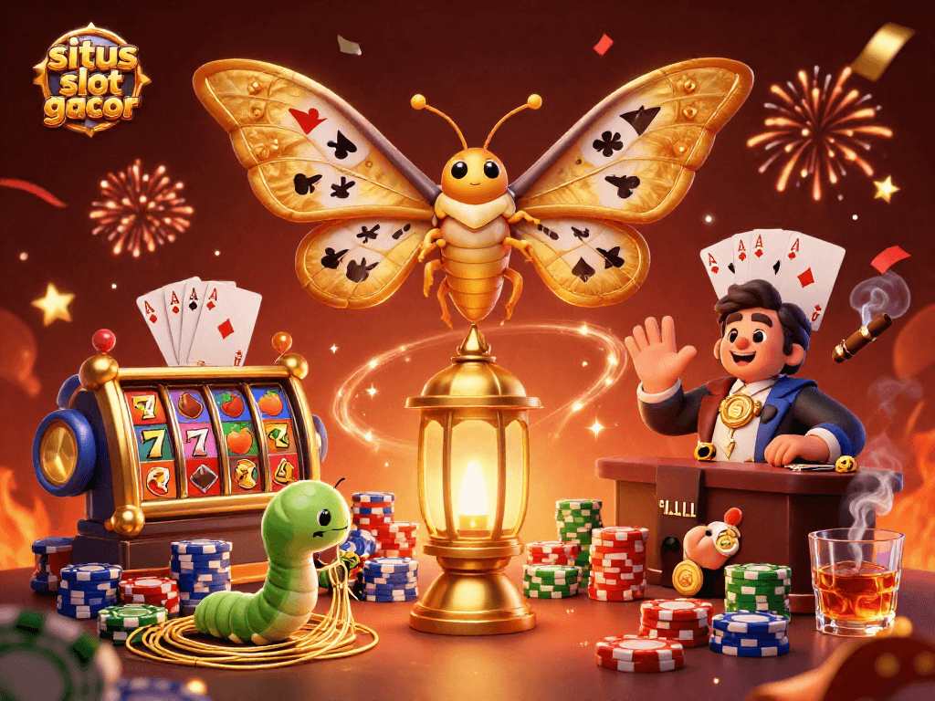 Experience the excitement at situs slot gacor with vibrant slot reels and a lively casino scene.