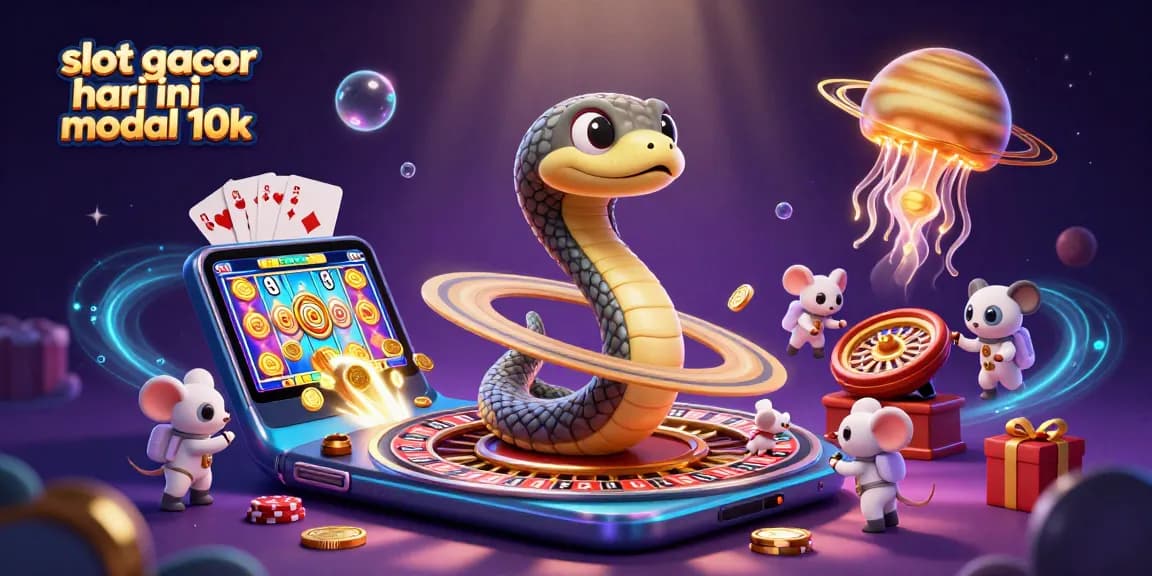 Experience thrilling gameplay with slot gacor hari ini modal 10k as cartoon characters engage in an epic cosmic casino scene.