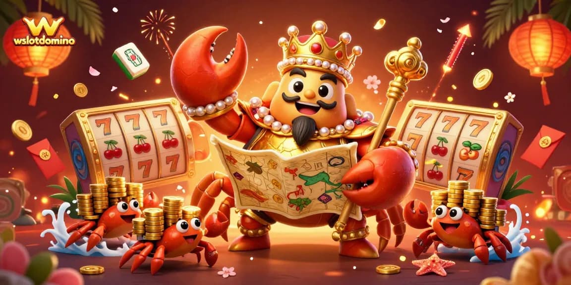 Menangkan permainan di wslotdomino dengan kucing kepiting emas raksasa dan tumpukan chip emas yang menarik.