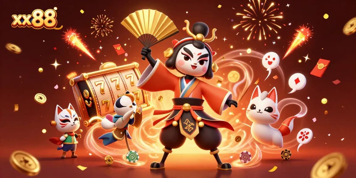 Experience the excitement of xx 88 with kabuki warriors and dynamic casino elements in a vibrant scene.