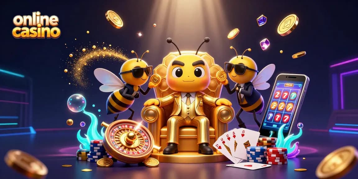 Experience excitement at an online casino with vibrant characters, games, and dazzling visuals.