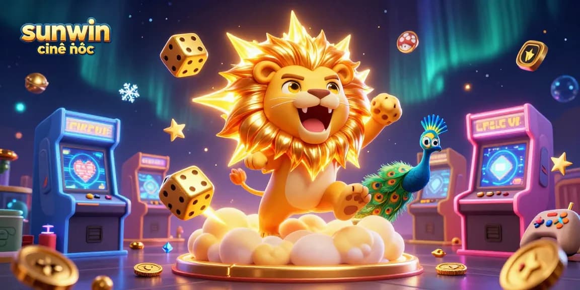 Spin the reels at sunwin chính thức with the roaring sun lion in a vibrant casino atmosphere.