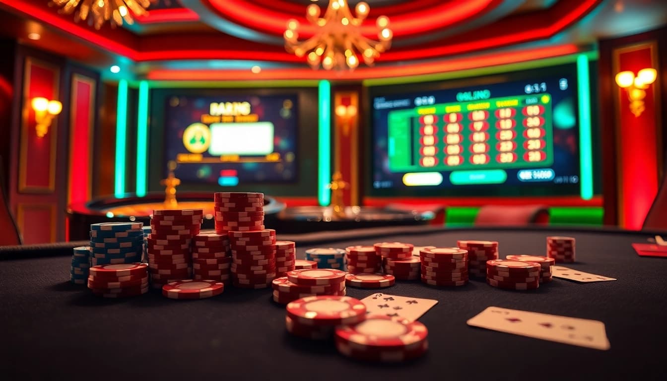 Experience the thrill of login rajatoto88 at a luxurious casino with poker chips and cards.
