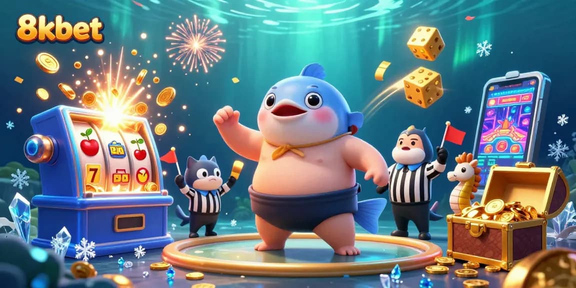 Experience the excitement of 8xbet as colorful slot symbols and joyful characters celebrate gaming wins.