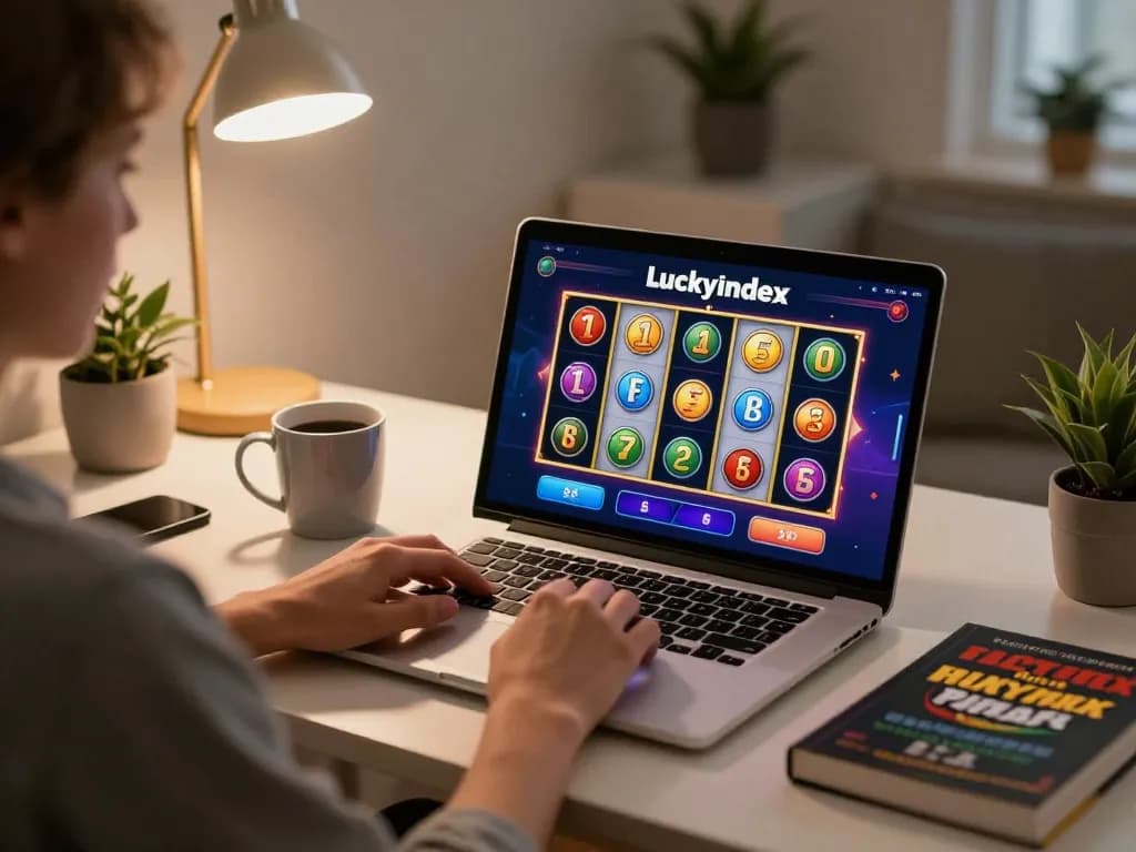 Engaging with luckyindex platform during online gaming session in cozy home office setup
