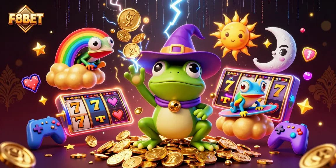 Join the fun at F8BET with a vibrant 3D casino scene filled with golden coins and dynamic characters.