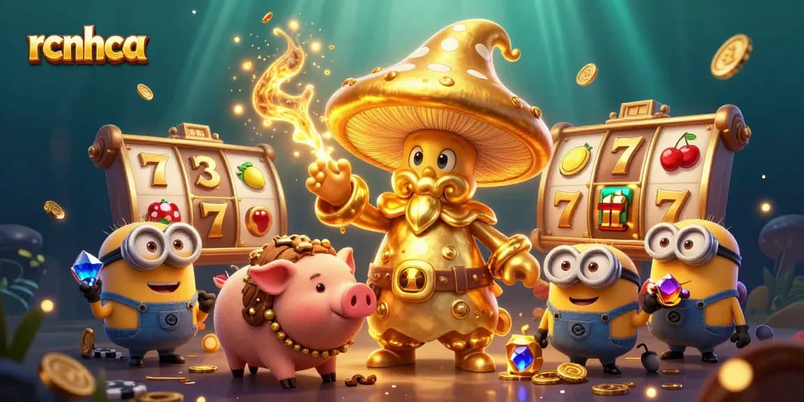 Spin slot reels for jackpots at rcnhca, featuring a wizard, a truffle pig, and golden treasures.