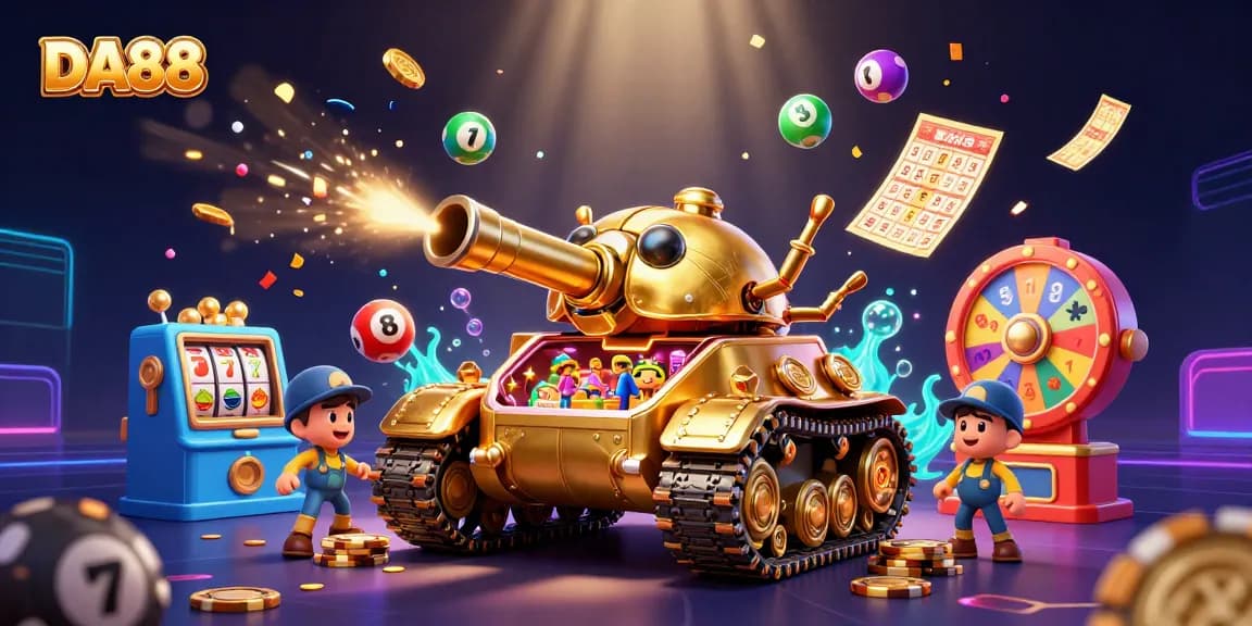 Engage with DA88 casino magic as a golden beetle tank hosts a lively casino scene.