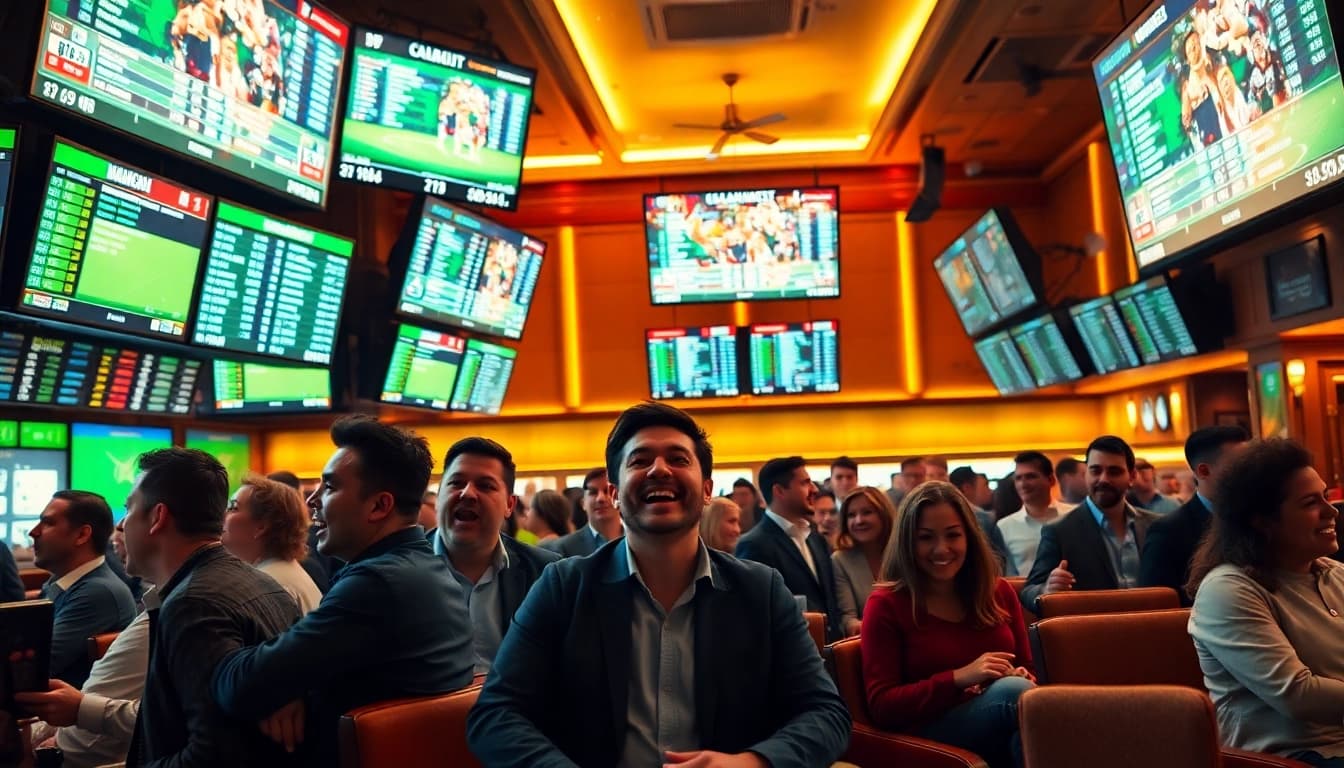 Engaged bettors participating in Sports Betting at a vibrant sportsbook with live odds.