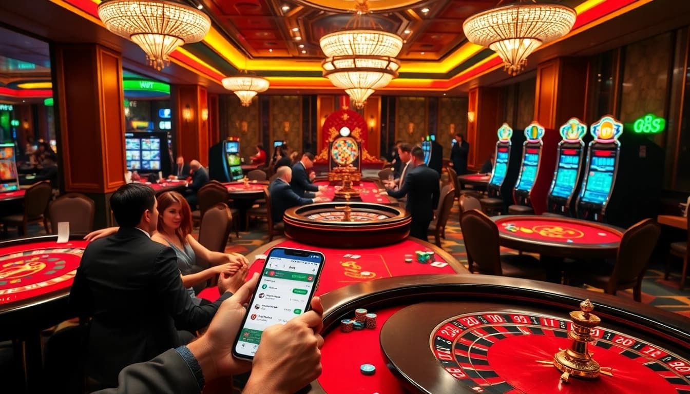 Experience the thrilling atmosphere of 88i casino with vibrant gaming elements and players engaged in high-stakes betting.