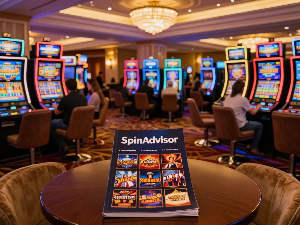 spinadvisor recommends exciting slot machine gameplay at vibrant casino, highlighting engaging atmosphere and responsible gaming.