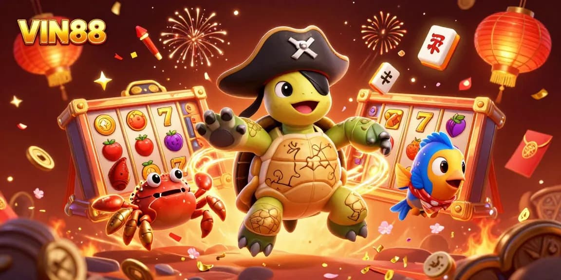 Engage with thrilling VIN88 slot games as a turtle, crab, and parrotfish celebrate over treasures.