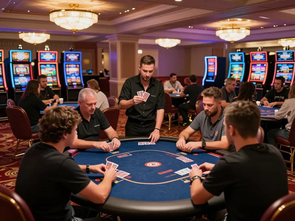 Players at Hi88 casino intensely betting at poker tables with vibrant ambience.
