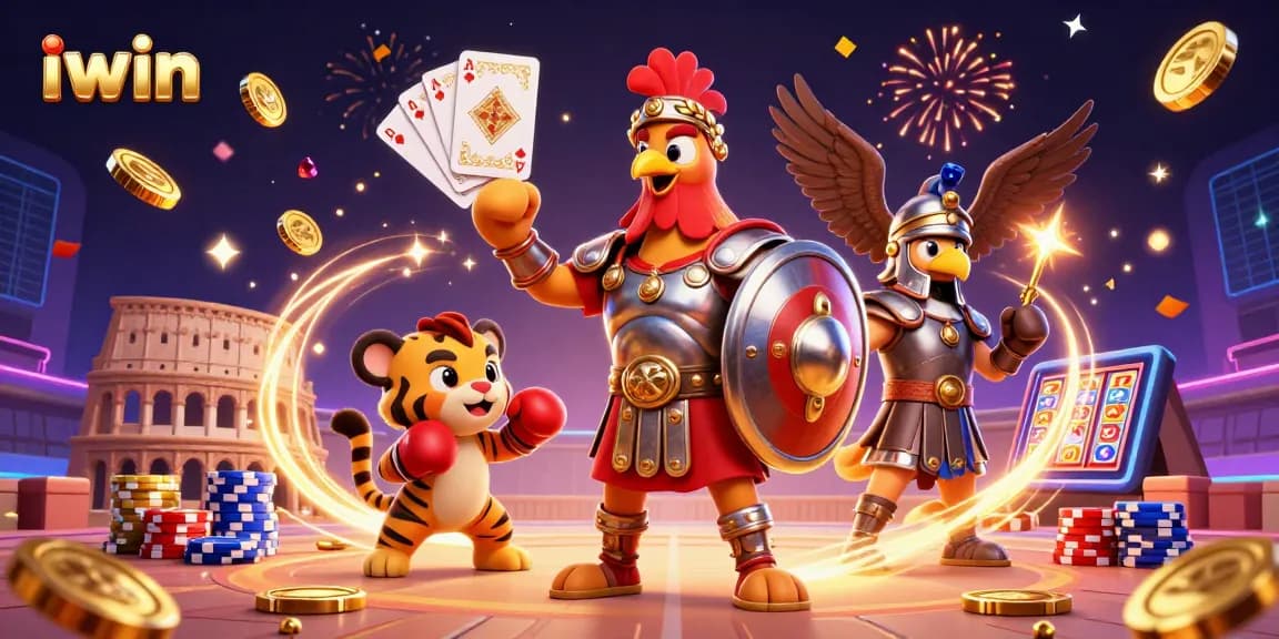 Win big with iwin in this energetic 3D casino scene featuring exciting gaming elements.