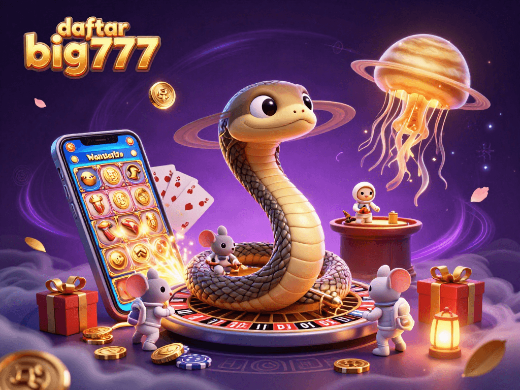 Taruhan di daftar big777 dengan ilustrasi kasino 3D penuh warna dan detail.