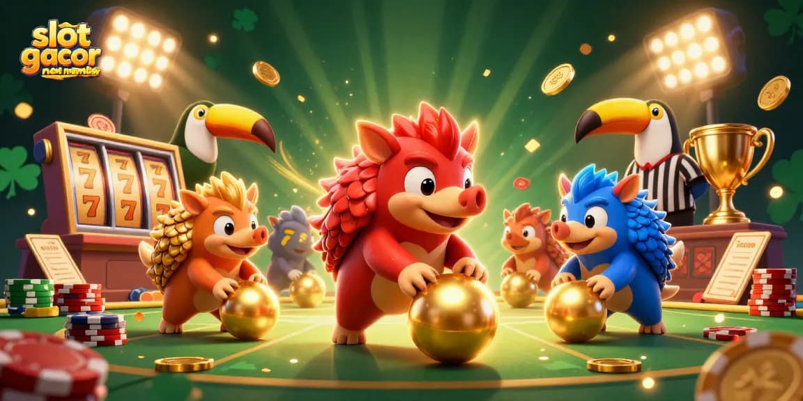 Experience thrilling action with slot gacor new member as rival pangolins compete in a vibrant casino landscape.