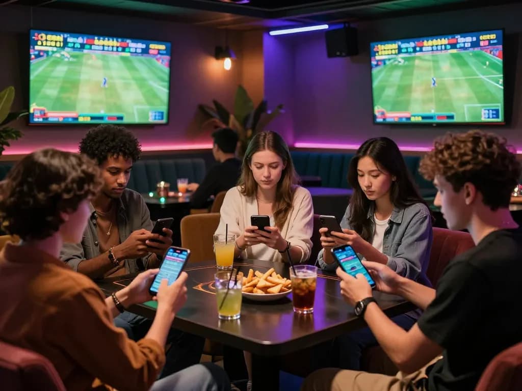 Exciting online gambling atmosphere with friends enjoying live betting on 88aa during a sports event.