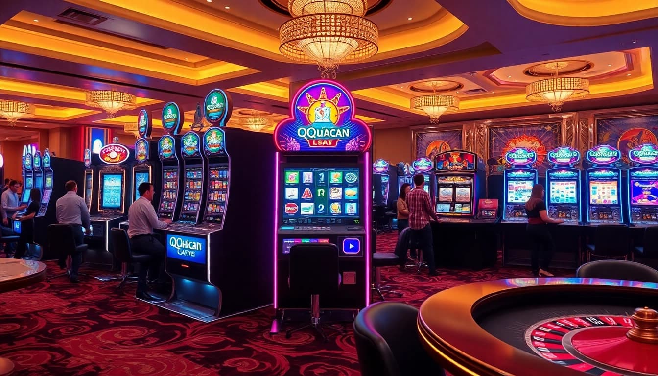 Playing at the engaging qqmacan slot machine in a vibrant casino atmosphere.