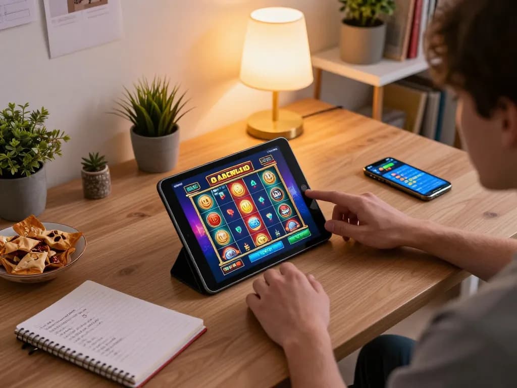 Engaging online gaming experience featuring slot gacor gampang menang on tablet with strategy notes.