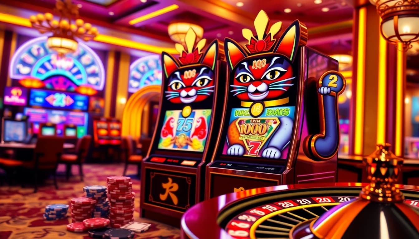 Experience excitement as you play the Lucky Neko PG Soft แตกง่าย slot machine in a vibrant casino atmosphere.