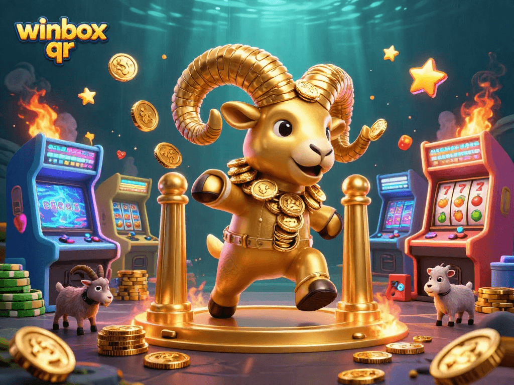 Engage with winbox qr for thrilling gaming experiences featuring vibrant golden characters and arcade elements.