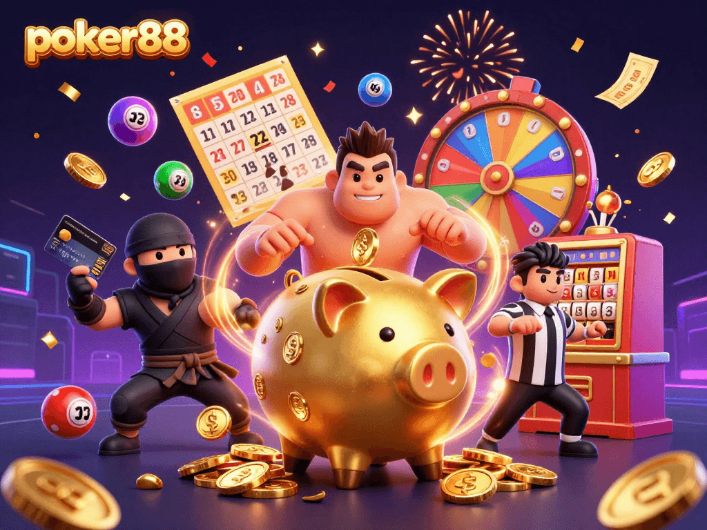 Poker88 menggabungkan karakter kasino seperti sumo, ninja, dan samurai dalam suasana meriah dengan lotere dan kebahagiaan.