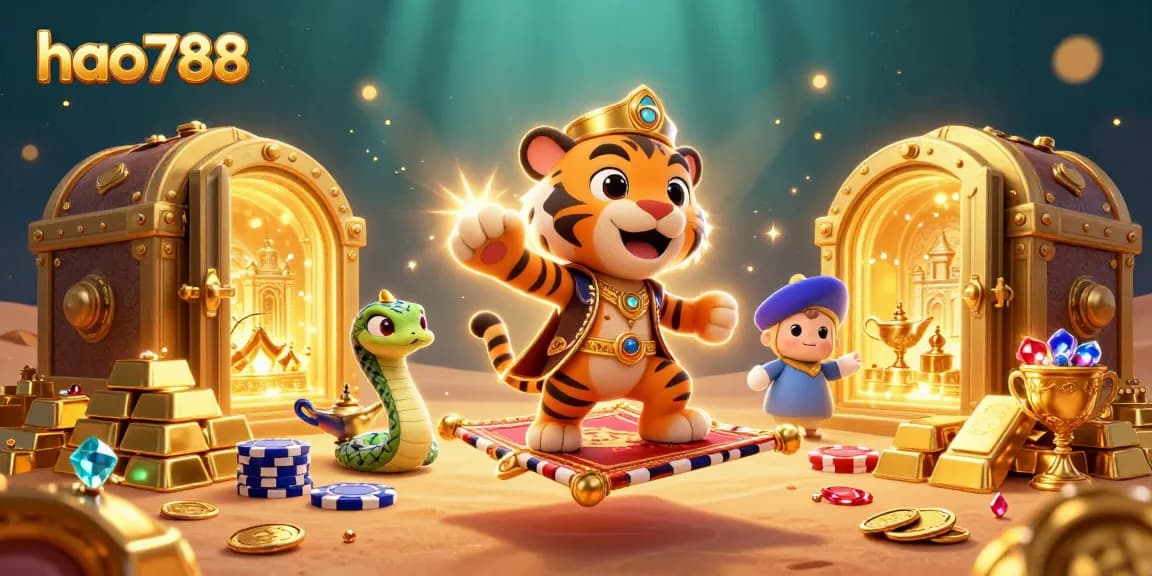 Bermain di HAO788 dengan Sultan Harimau dan permata berkilau di latar belakang.