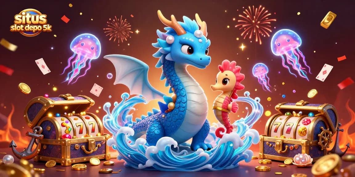 Spark winning opportunities at situs slot depo 5k featuring vibrant ocean-themed 3D characters amidst colorful slot elements.