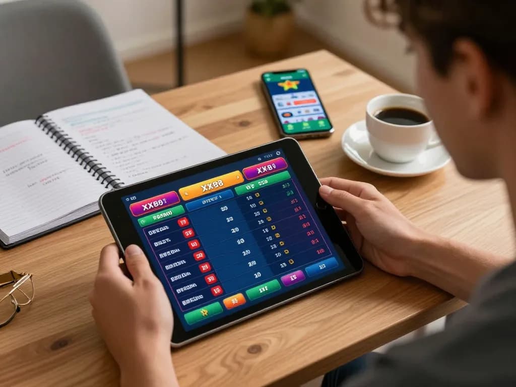 A player engaged in sports betting on the trang chủ xx88 tablet, showcasing strategic gameplay and user-friendly app features.
