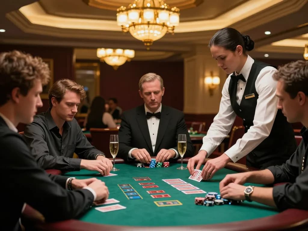 Players engaging in a high-stakes game at a 3win blackjack table in a luxurious casino