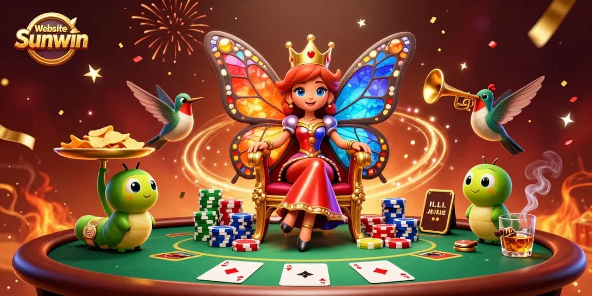 Engage in thrilling gameplay on the Website Sunwin, featuring a vibrant 3D casino scene.