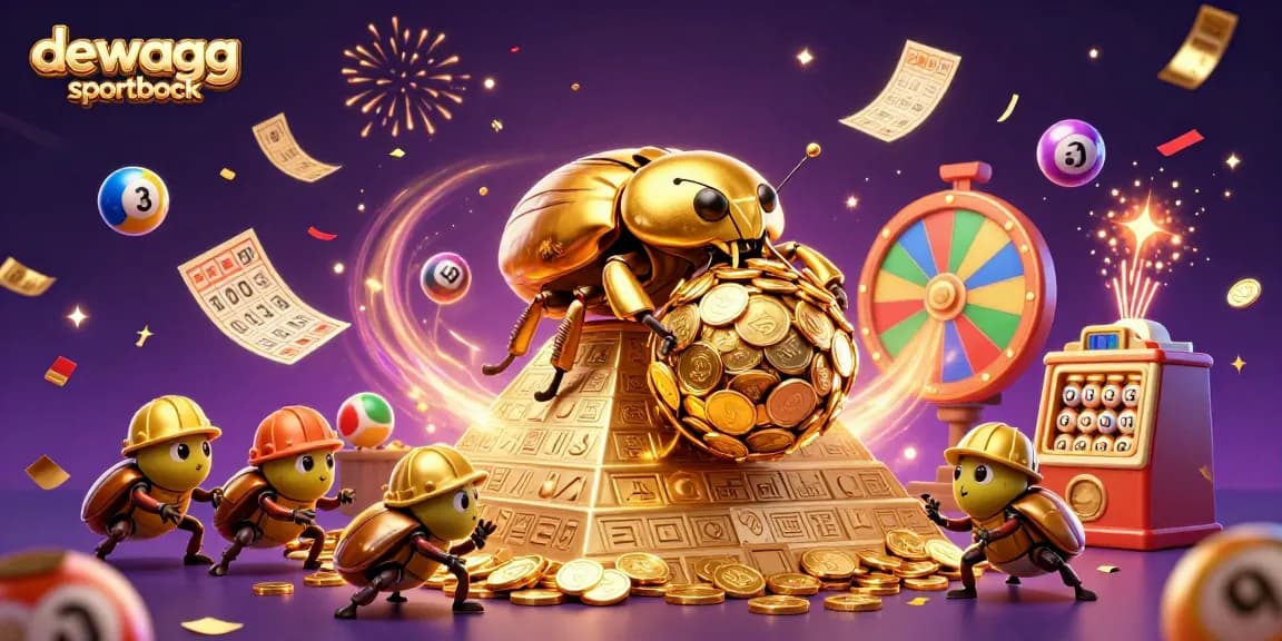 Join the excitement at dewagg sportbook with a vibrant 3D illustration showcasing gambling elements and festive energy.