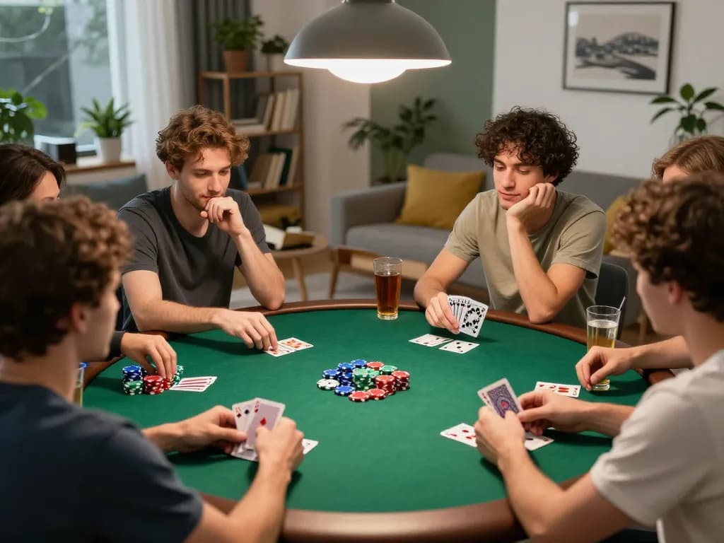 Players enjoying a lively poker game on nagapoker, with chips and drinks enhancing the social experience.
