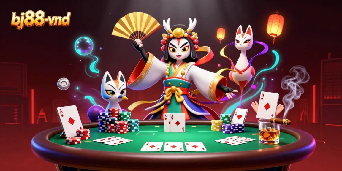 Experience thrilling card action at bj88-vnd with our dynamic poker scene featuring vibrant characters and gaming elements.