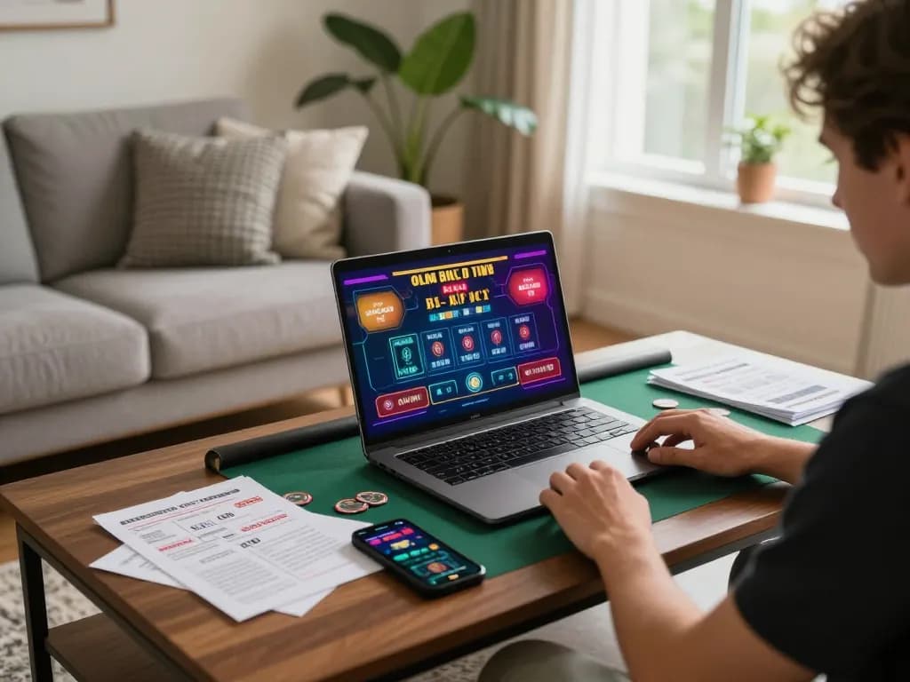 Gambling on a laptop while playing baccarat online using M122 gaming strategies for a winning edge.