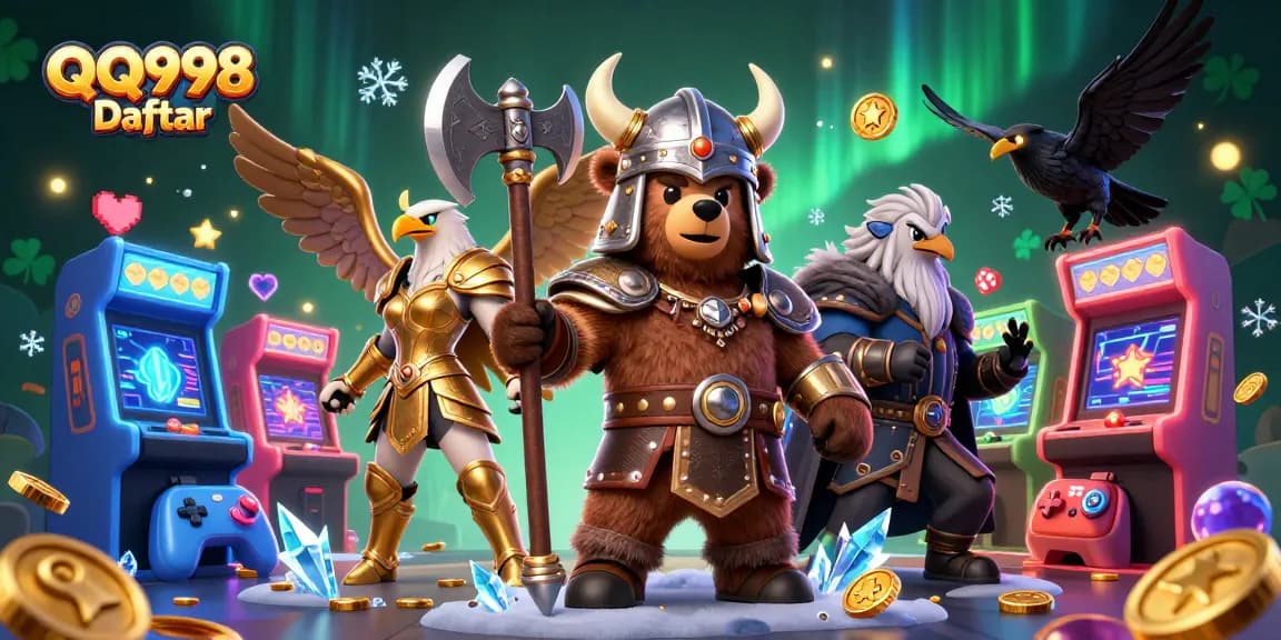 Play exciting games at QQ998 Daftar with colorful characters in a dynamic casino scene.