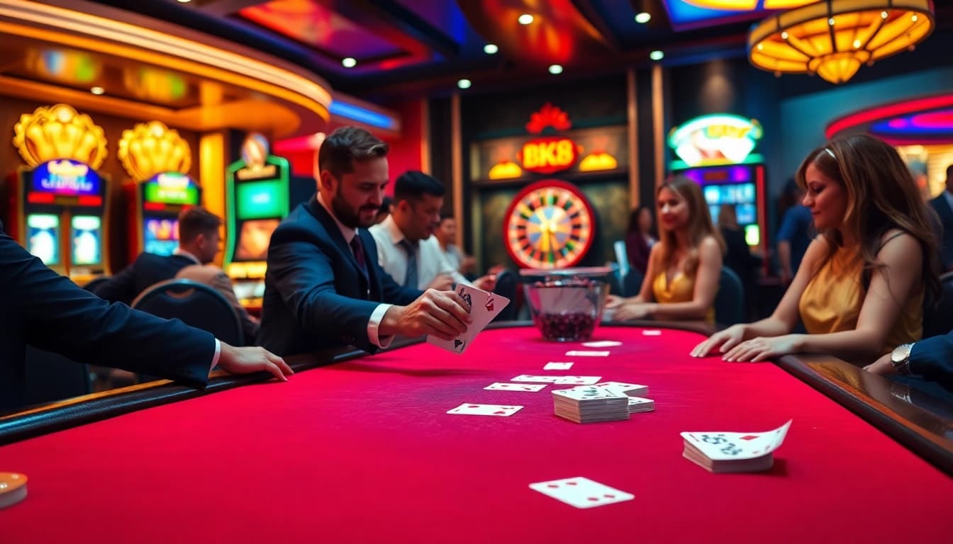 Excitement at BK8 casino with players enjoying a professional gaming atmosphere.