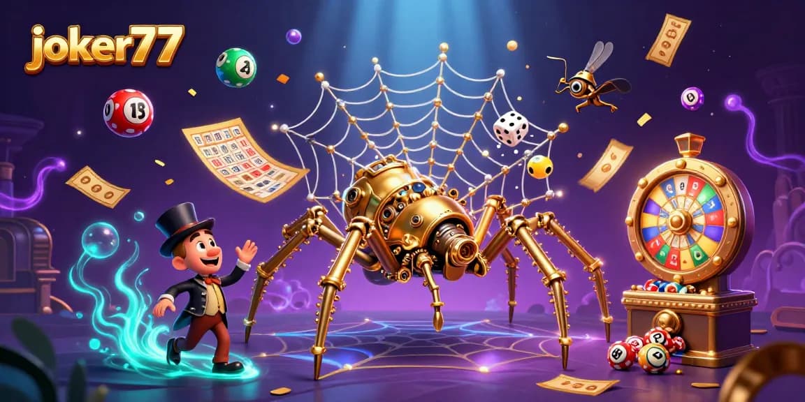 Engage with joker77 while exploring a steampunk casino scene filled with vibrant gambling elements.