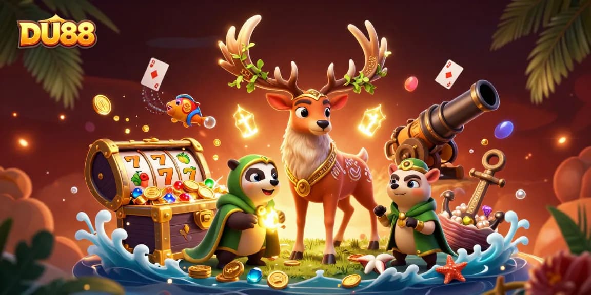 Experience thrilling gameplay at DU88 with vibrant slot reels surrounded by magical elements.