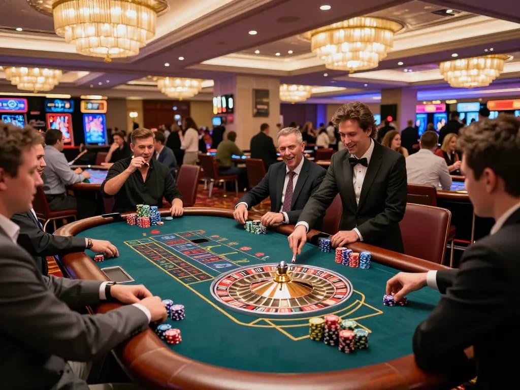 Experience ดูหนังใหม่ while betting at roulette with lively players engaged in gameplay.
