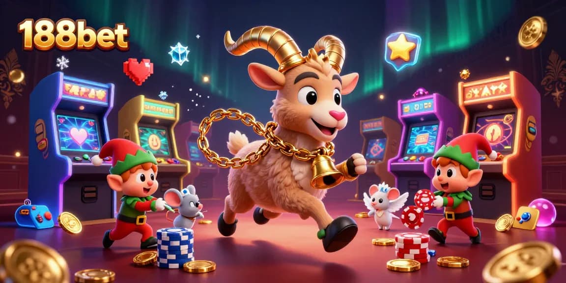 Experience the thrill of 188bet with a vibrant holiday-horror casino scene full of action and excitement.