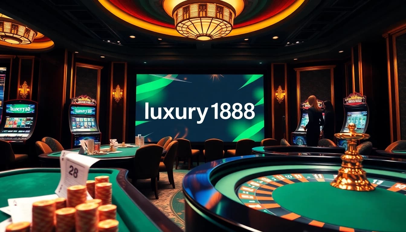 Engaging casino visual showcasing luxury138 brand with elegant slot machines and betting slips.