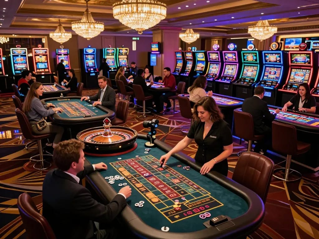 SC88 players placing bets at roulette tables in a vibrant casino atmosphere