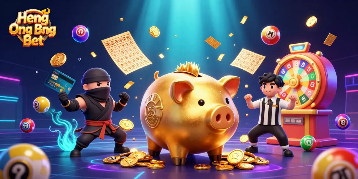 Engage with thrilling gameplay at Heng Ong Bet as colorful lottery balls bounce around a sumo wrestler and ninja.