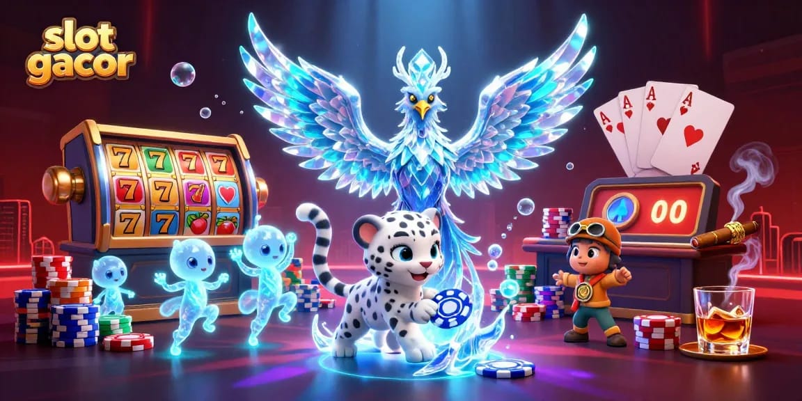 Experience slot gacor excitement with a 3D phoenix and ice-themed casino scene.