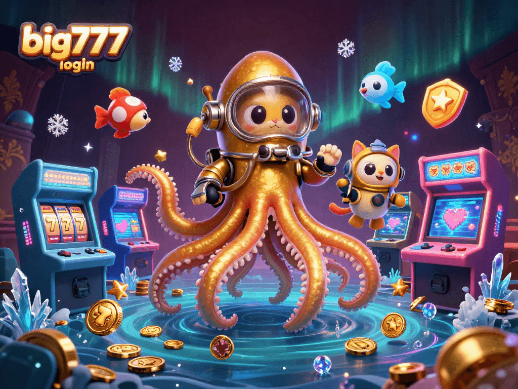 Engage with big777 login at a vibrant online casino with a kraken and golden treasures.