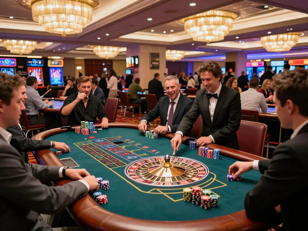 Experience ดูหนังใหม่ while betting at roulette with lively players engaged in gameplay.